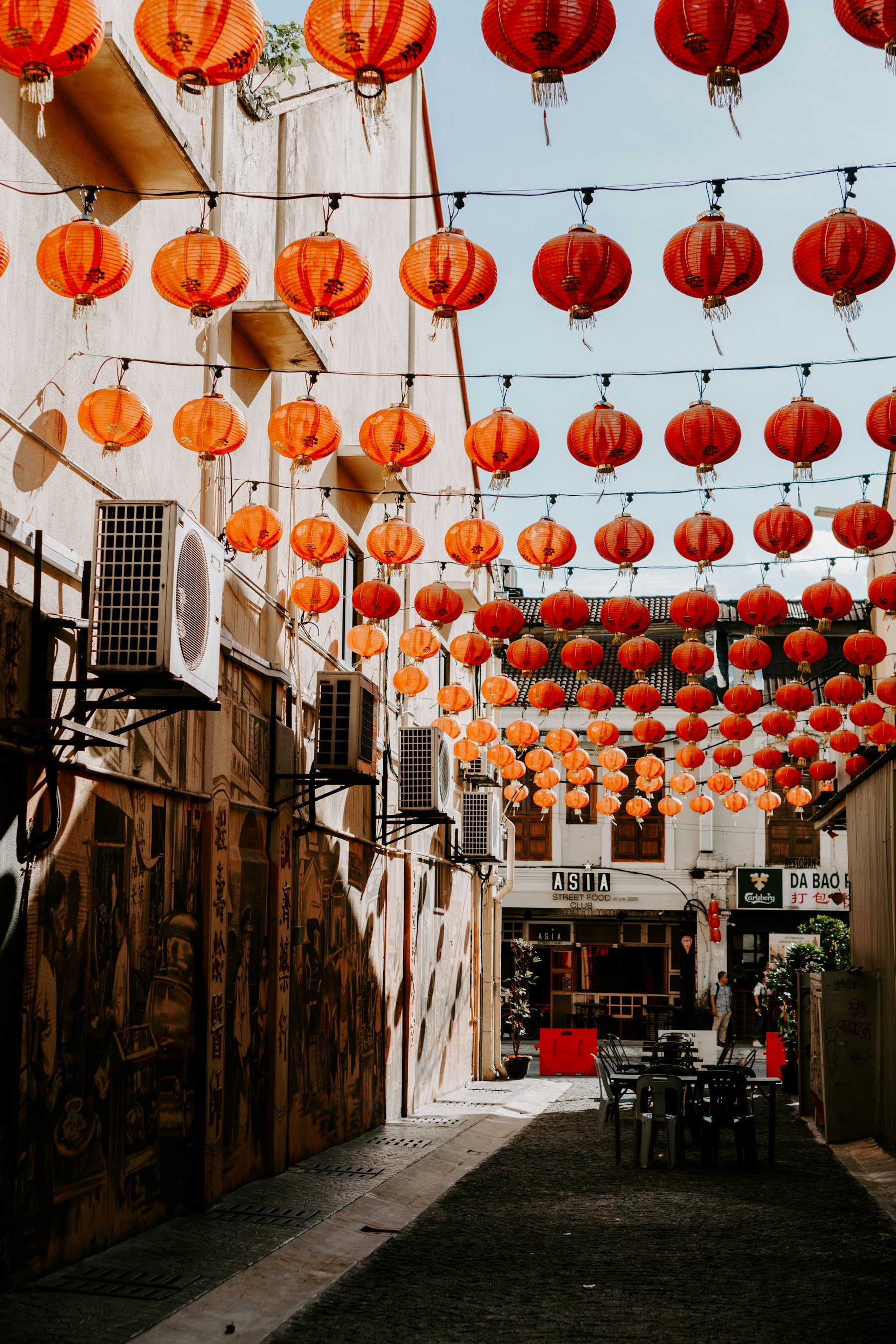 Lanterns above a street in Kuala Lumpur Chinatown