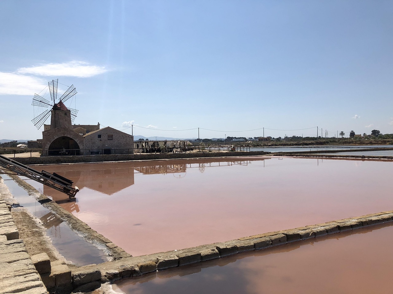 Salt pans and historic windmill near Trapani